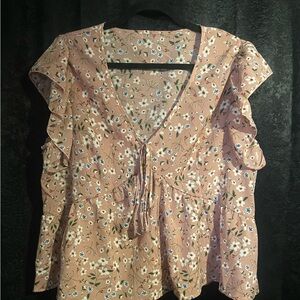 Chic Floral Ruffle Sleeve Blouse